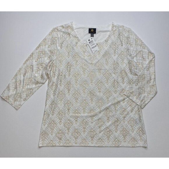 JM Collection Blouse Top Large White Women's Glitter Sparkle NEW - Picture 4 of 7